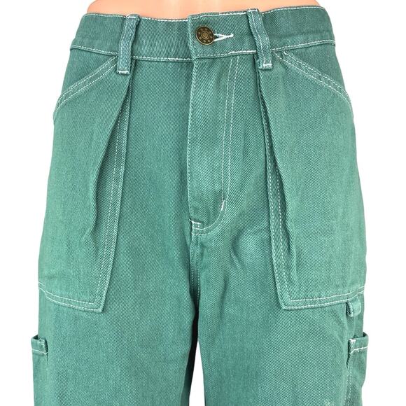 Lioness Miami Vice Green Wide Leg High Rise Baggy Oversized Cargo Denim Jeans XS - Picture 4 of 6